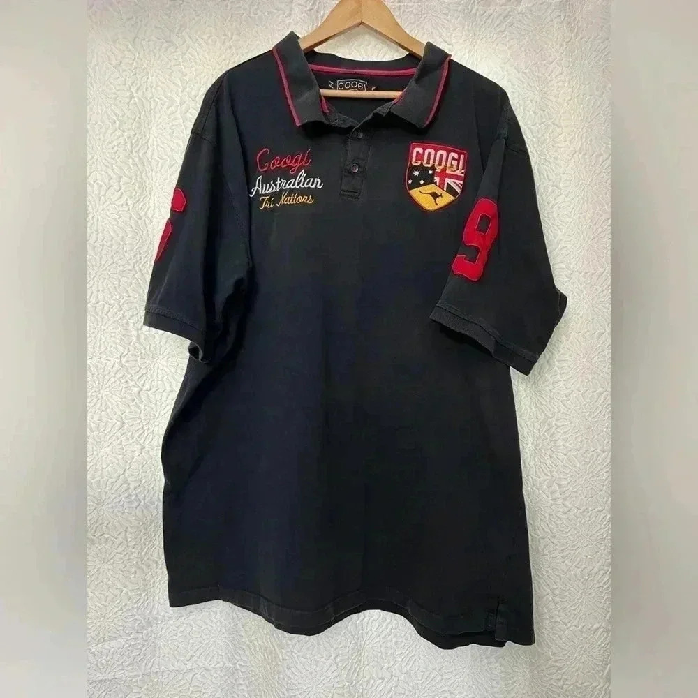 Coogi Polo Shirt Men's 5X Black Short Sleeve Australian Tri-Nation Patch Stitch
